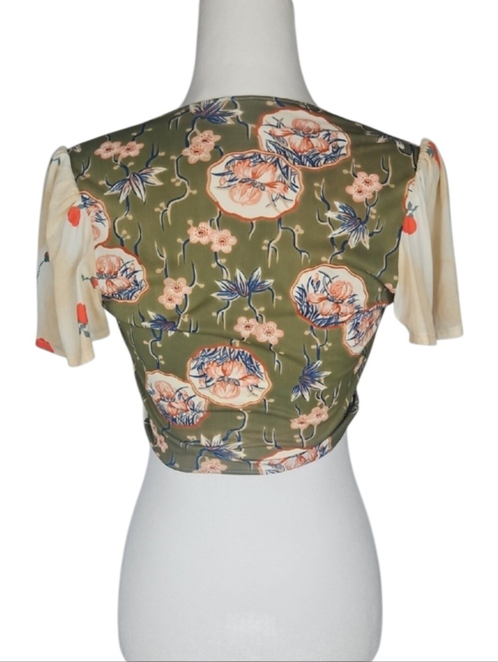 Kawaii Kimono Crop Top Japanese Whimsy Jade Green Pink Cream Bell Sleeves *XS - Picture 7 of 10